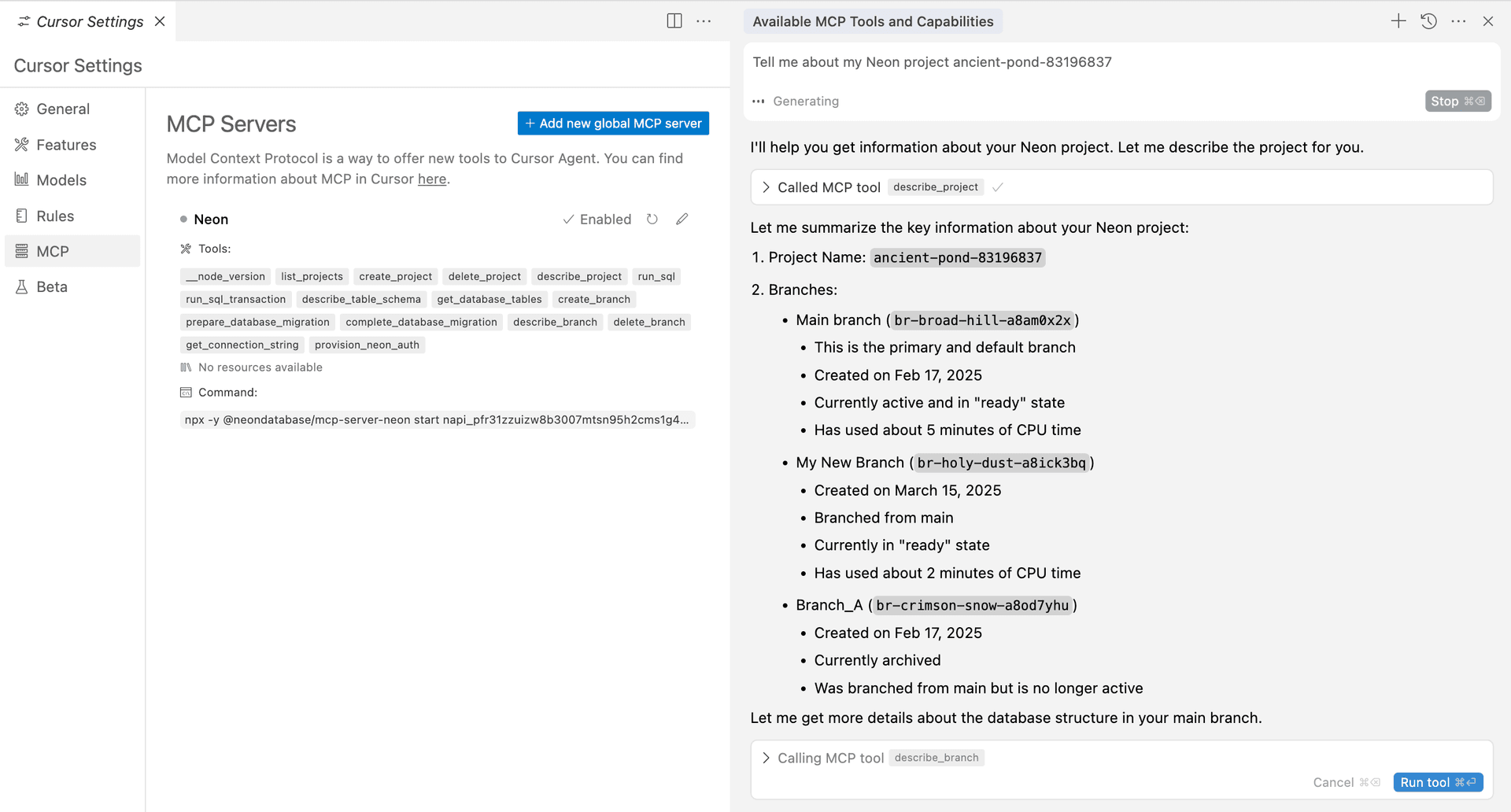 Cursor list project details