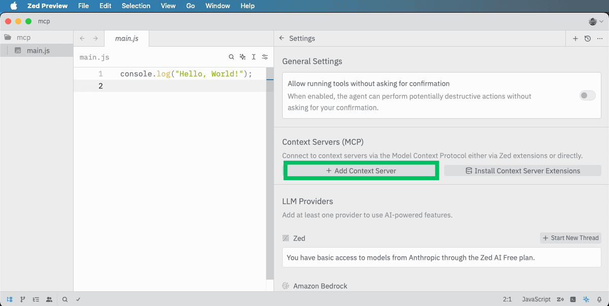 Zed add context server
