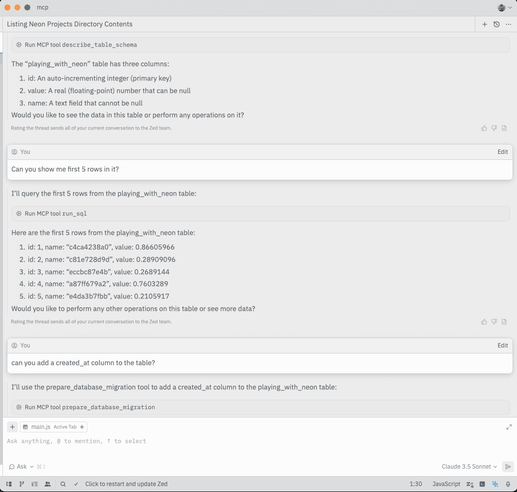 Zed showing table schema